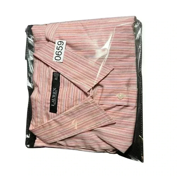 Ralph Lauren Womens Size 2X Plus Pink Striped Button Down Shirt with Crest - Picture 9 of 9